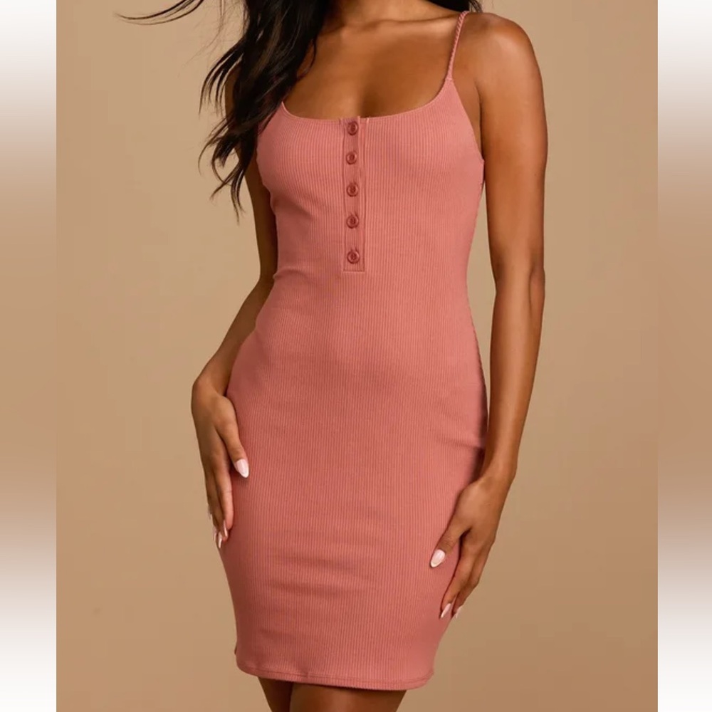 Beautiful Lulus Dusty Rose Ribbed Bodycon Mini Dress NWT - Picture 9 of 9